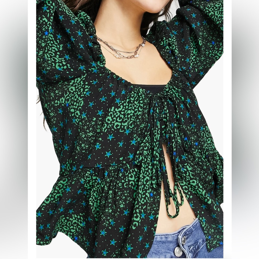 Top shop front tie long sleeve blouse
